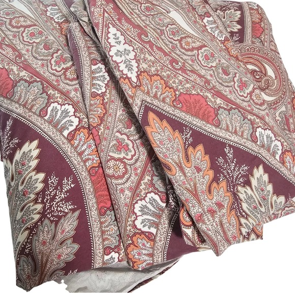 Pottery Barn Caesarea Queen Full Duvet & 2 Shans Burgundy Paisley Cotton Bedding